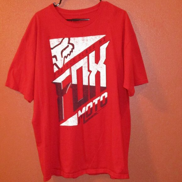 FOX Head Men X Large Red White Black Graphic Motocross Racing Short Sleeve Shirt - Picture 1 of 8